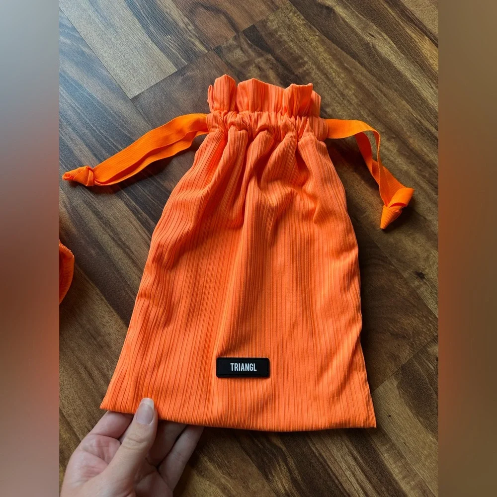 triangl swimwear Orange Ribbed Bikini Set with Drawstring Pouch